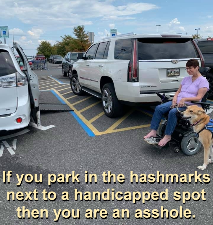 The hash marks next to handicapped parking spots is to allow disabled persons to open their doors wide enough or to use their wheelchair ramps