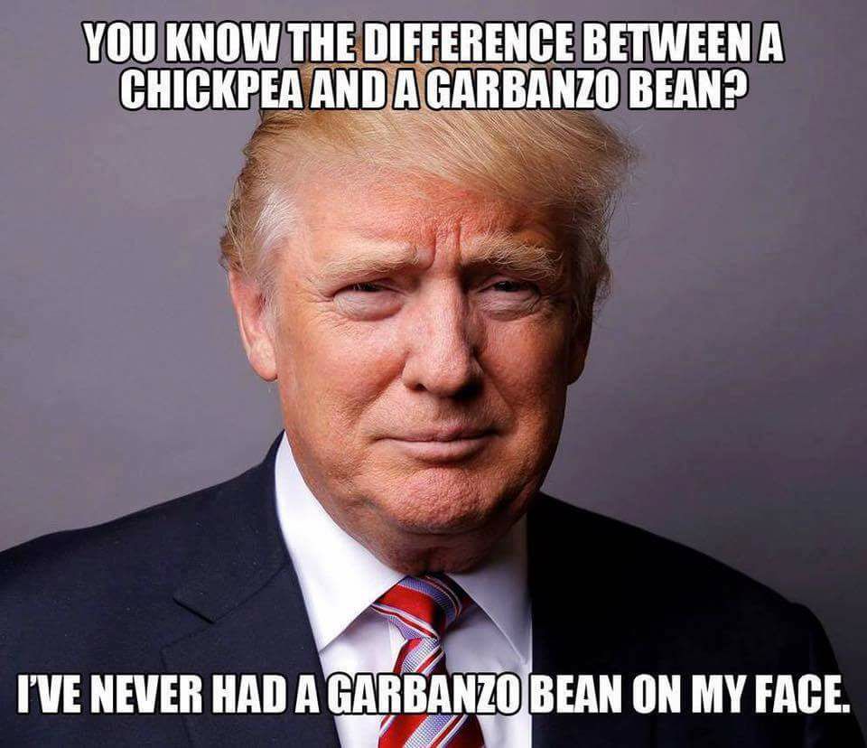 memes - whats the difference between a chickpea - You Know The Difference Between A Chickpea Andagarbanzo Bean? I'Ve Never Had A Garbanzo Bean On My Face.