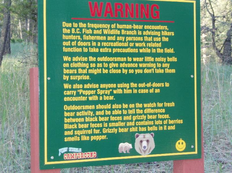 Funny Sign in a California state park  about grizzly bears and how to avoid them.  but as some may know there are absolutely no more grizzly bears in Cali