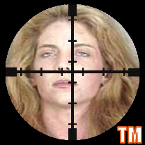 The website about the wicked red headed step mother Terri Horman form the Kyron Horman case with a crosshair over a mugshot for a logo.