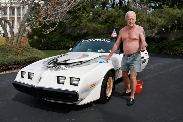 Spends the day washing his '81 Firebird and drinking beer in front of the White House just to prove he is one of the guys.  This should raise confidence in the new administration