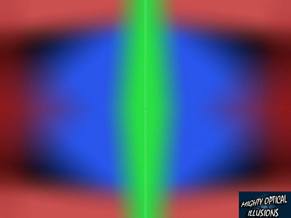Move your head around this image. The blue and green color fields will appear to move and change size.