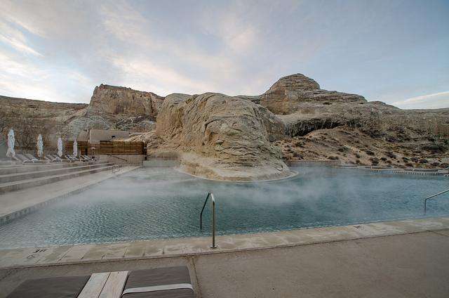 "Amangiri." Utah. This pool is cut into the valley at Canyon Point.