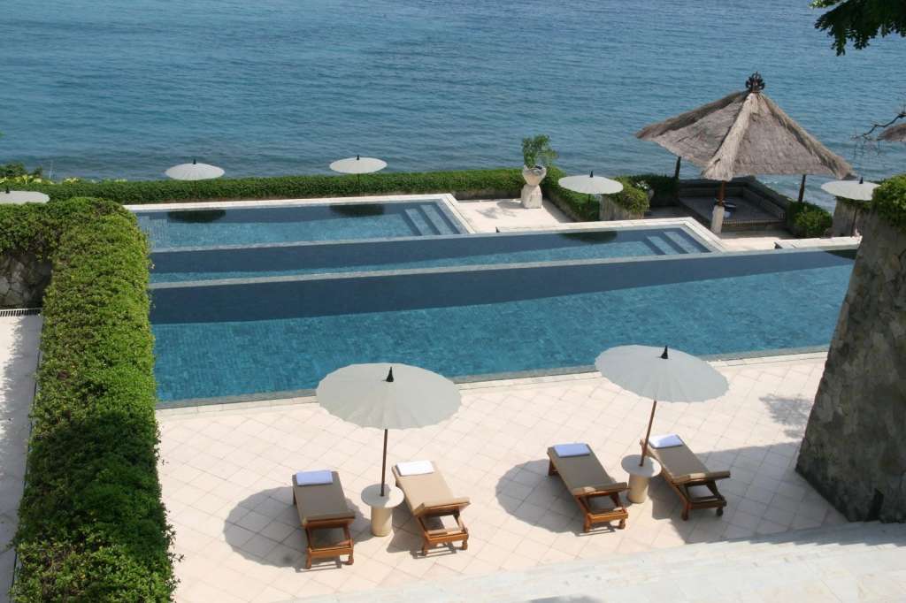 "The Amankila Resort." Bali.  three-tiered pool, making it a large, cascading, and luxurious.