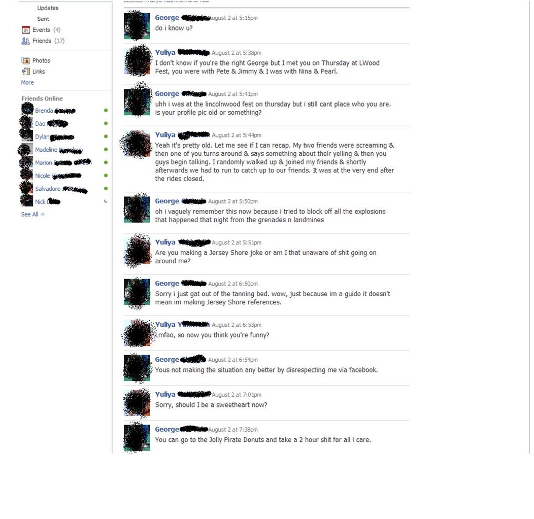 Ugly girl gets owned by guido via Facebook. 