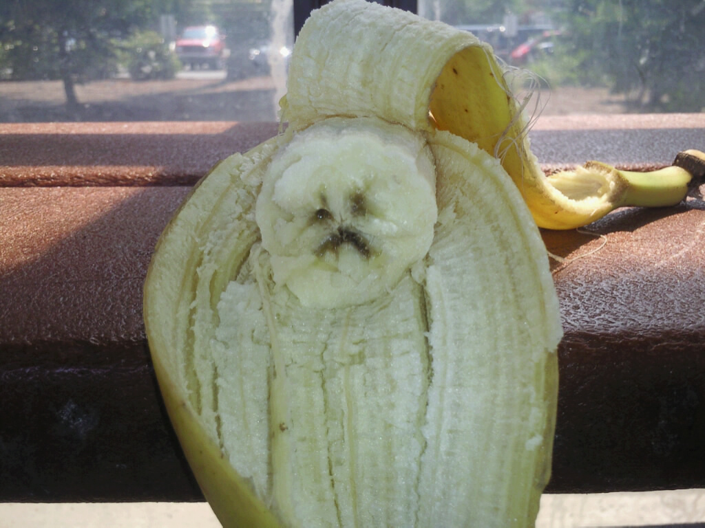 I was eating my banana then I looked down and noticed it was frowning at me.