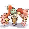 Lickitung and his friend licks ice cream.
