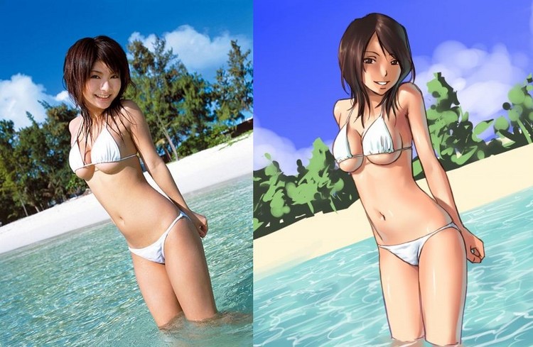 Side by side comparison of anime girl and real girl.