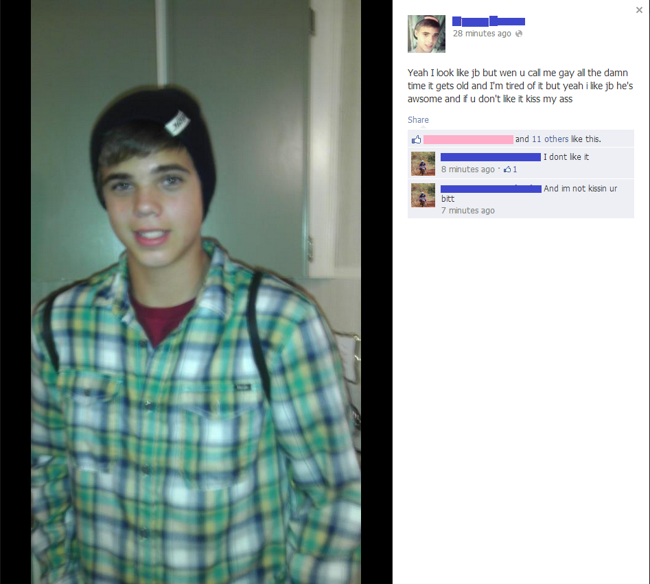 Kid gets called gay for looking like justin bieber.