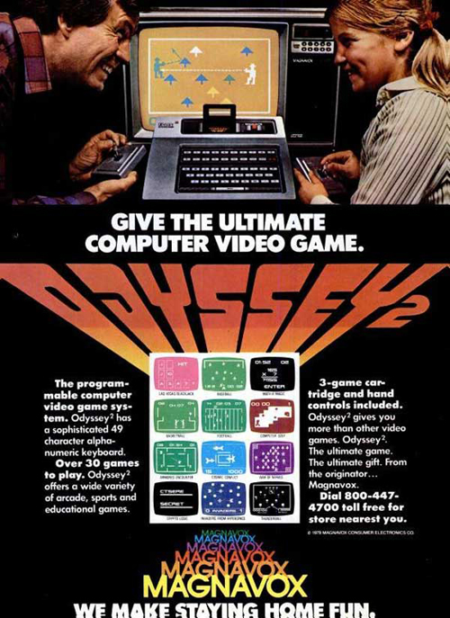 Magnavox brought the first home video game system to the market in 1978, named the Odyssey. The Odyssey 2 was next in line and was designed to play programmable ROM cartridges.