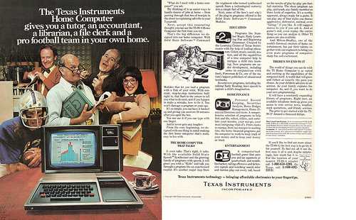 Released in 1979 at a price of $1,150. It was followed by the TI-99/4A which added an additional graphics mode, “lowercase” character comprised of small capitals and a full travel keyboard.