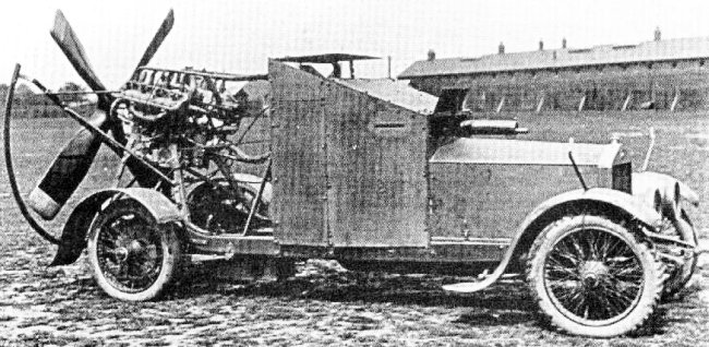 Sizaire-Berwick armoured Car, was driven by a propeller. It had one .303 gun with a low forward arc.