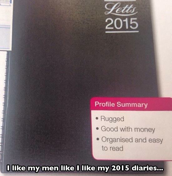 Letts 2015 Profile Summary Rugged Good with money Organised and easy to read I my men I my 2015 diaries...