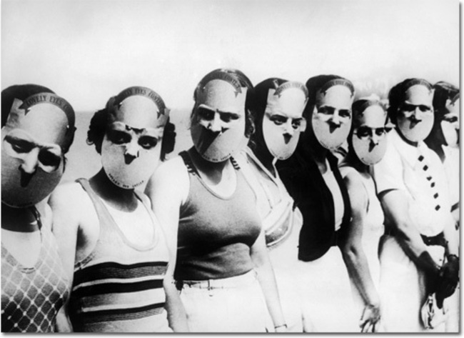 Contestants at a "Miss Lovely Eyes" pageant in Florida. They wore masks so that judges only scored them on their eyes.