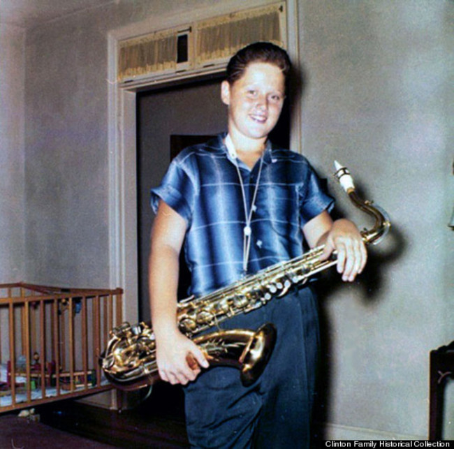 Bill Clinton, 12, with his saxophone. [1958]