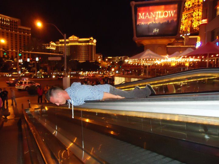 Planking on the escalator to Planet Hollywood in Las Vegas. Epic. 