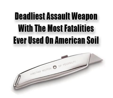 On 9/11/2001 terrorists armed with BOX CUTTERS were able to hijack 4 airplanes and murder thousands of innocent people. So who's going to ban assault box cutters?