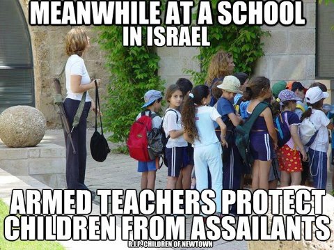 It's not a big mystery why terrorists and other nutcases don't attack schools in Israel.
Schools in Israel are not "GUN-FREE ZONES".
They actually protect their children!