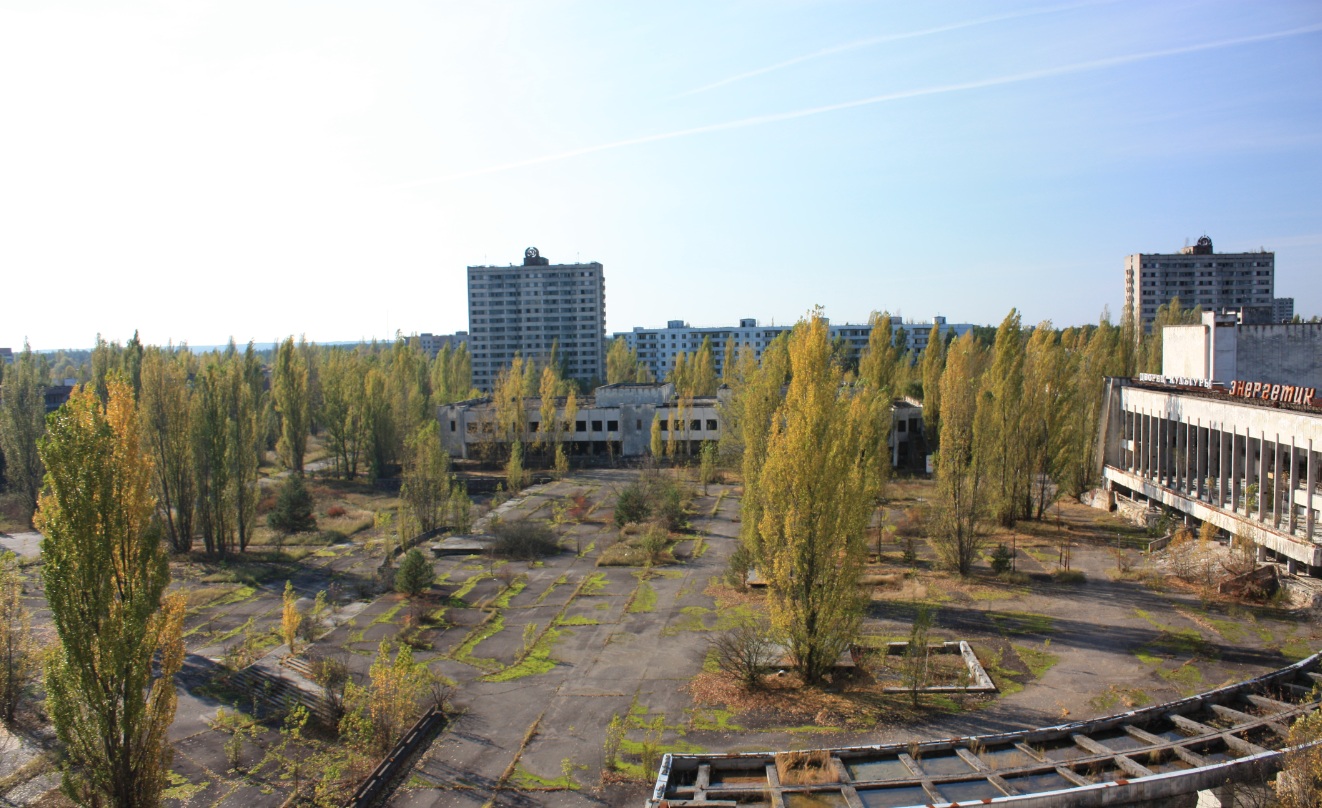 A view from the hotel guest rooms looking over Pripyat square 