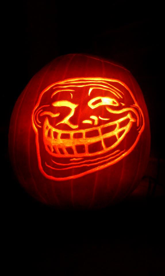 The pumpkin isnt carved all the way through, took a couple of hours to create. I was tired of seeing lame jack-o-lantern faces. lulz.