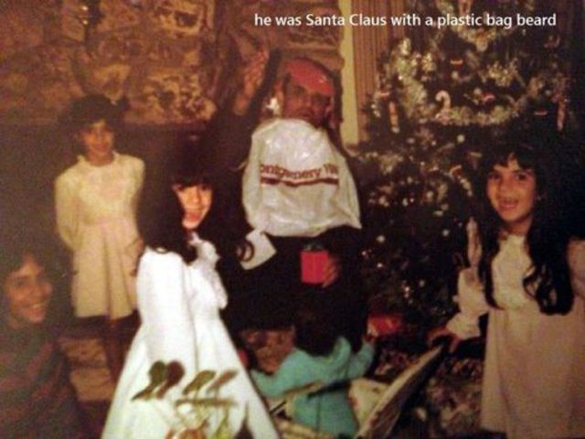 tradition - he was Santa Claus with a plastic bag beard
