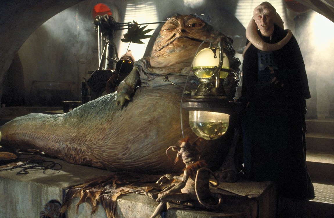 It took up to 10 puppeteers using both hands to operate Jabba the Hut