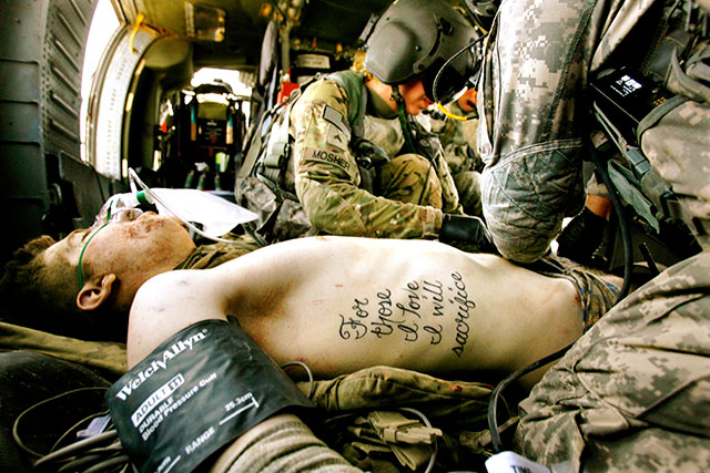Tattoo of an injured soldier