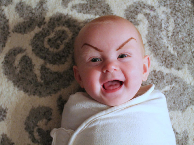 Babies With Eyebrows Drawn On Their Faces