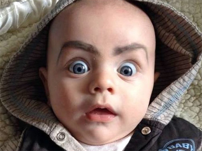 Babies With Eyebrows Drawn On Their Faces