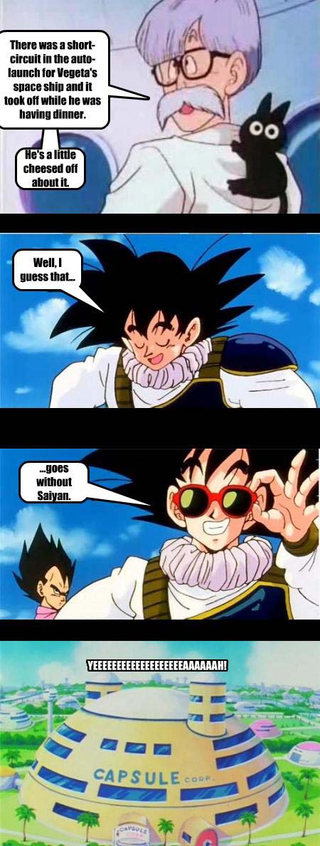Goku can't resist joining in the one-liner meme