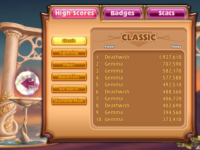 My mom has had Bejeweled 3 for a while.  She finally knocked off all the factory-preset high scores and was looking for a new challenge.  So, while I was derping around on her computer, I decided to play a few rounds of Classic.  This is the result.