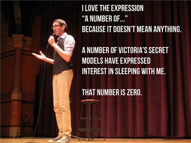funny comedian quotes - I Love The Expression A Number Of..." Because It Doesn'T Mean Anything. A Number Of Victoria'S Secret Models Have Expressed Interest In Sleeping With Me, That Number Is Zero.