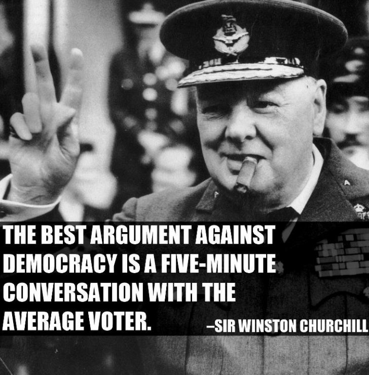 best argument against democracy is a five minute conversation with the average voter - The Best Argument Against Democracy Is A FiveMinute Conversation With The Average Voter. Sir Winston Churchill