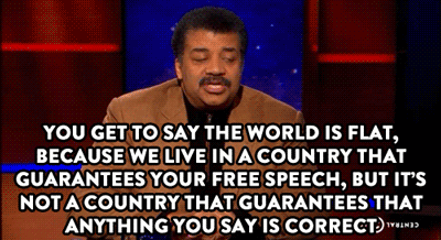 funny neil degrasse tyson quotes - You Get To Say The World Is Flat, Because We Live Ina Country That Guarantees Your Free Speech, But It'S Not A Country That Guarantees That Anything You Say Is Correct Wind