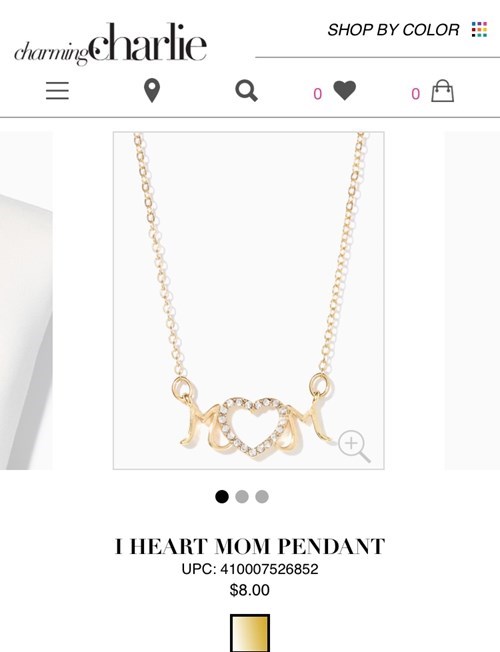 necklace - Shop By Color charmingcharlie B00000 200 Ooo I Heart Mom Pendant Upc 410007526852 $8.00