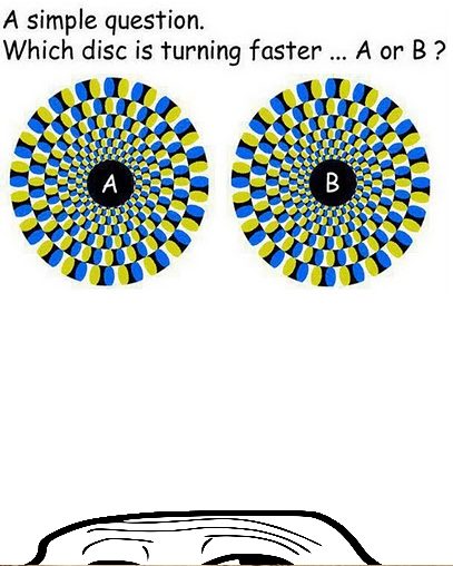 optical illusion spinning disc - A simple question. Which disc is turning faster ... A or B ?