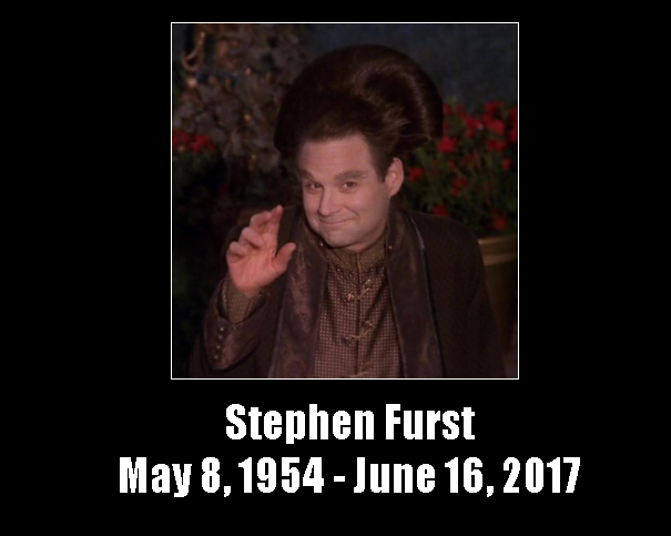 Actor and director Stephen Furst, who played "Flounder" on Animal House and Vir Cotto on Babylon 5, died at his home due to complications from diabetes.  He was 63.