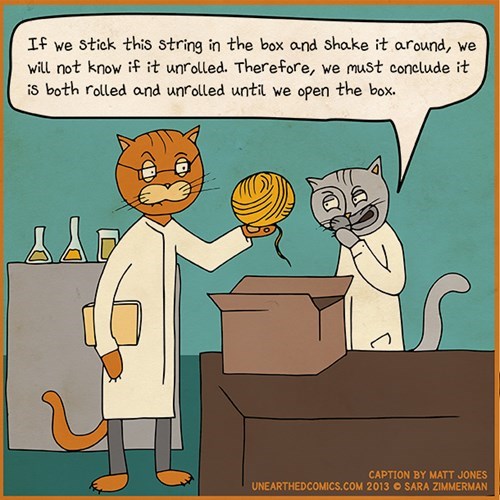 Caturday meme about Schrodinger's cats as scientists