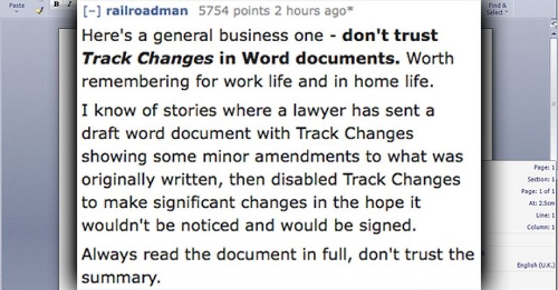Reasons why not to trust Changes in Word documents
