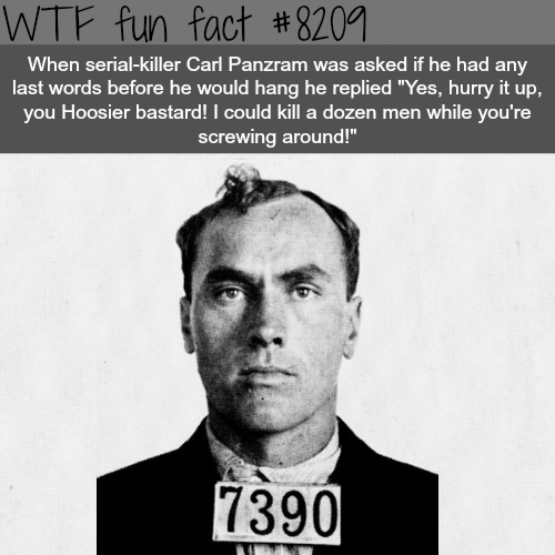 carl panzram - Wtf fun fact When serial killer Carl Panzram was asked if he had any last words before he would hang he replied "Yes, hurry it up, you Hoosier bastard! I could kill a dozen men while you're screwing around!"