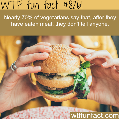 wtf facts about food - Wtf fun fact Nearly 70% of vegetarians say that, after they! have eaten meat, they don't tell anyone. wtffunfact.com