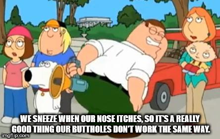 peter griffin farting - Wesneeze When Our Nose Itches, So Its A Really Good Thing Our Buttholes Dont Work The Same Way imgflip.com