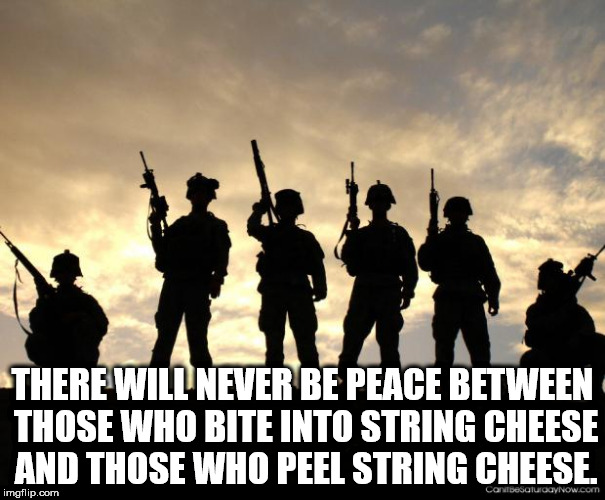 happy veterans day - There Will Never Be Peace Between Those Who Bite Into String Cheese And Those Who Peel String Cheese. imgflip.com Can bescludow.com