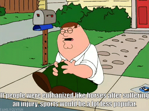 peter griffin knee gif - If people were euthanized horses after suffering an injury, sports would be a lot less popular. Family Guyfun