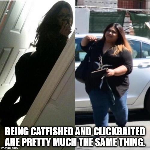 catfishing meme - Being Catfished And Clickbaited Are Pretty Much The Same Thing. imgflip.com