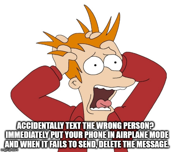 fry futurama - Accidentally Text The Wrong Person? Immediately Put Your Phone In Airplane Mode And When It Fails To Send, Delete The Message imgflip.com