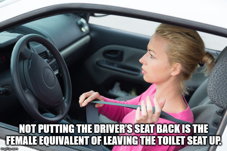 Seat belt - Not Putting The Driver'S Seat Back Is The Female Equivalent Of Leaving The Toilet Seat Up. imgflip.com