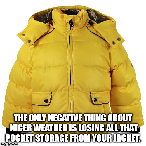 alpesh patel - The Only Negative Thing About Nicer Weather Is Losing All That Pocket Storage From Your Jacket imgflip.com