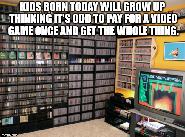 video game collection room - Kids Born Today Will Grow Up Pelothinking Its Odd To Pay For A Video Game Once And Get The Whole Thing. That Dey880x2804 imgflip.com