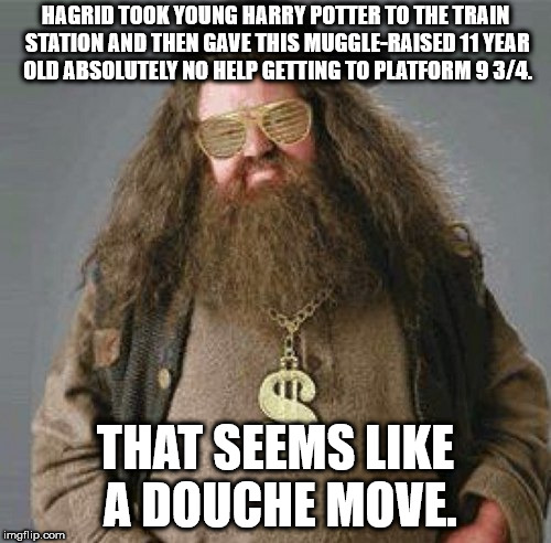 swag lol yolo - Hagrid Took Young Harry Potter To The Train Station And Then Gave This MuggleRaised 11 Year Old Absolutely No Help Getting To Platform 934. That Seems A Douche Move. imgflip.com